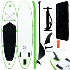 Inflatable Stand Up Paddle Board Set Green and White (Color: Green)