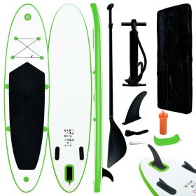 Inflatable Stand Up Paddleboard Set Green and White (Color: Green)